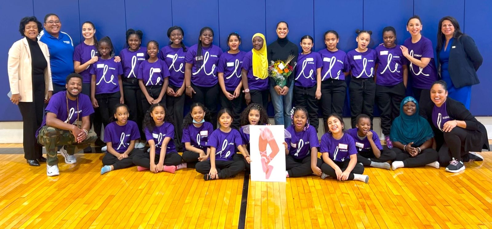 Misty Copeland with BE BOLD students, teaching artists, and representatives from the Bronxworks: Carolyn McLaughlin Community Center.